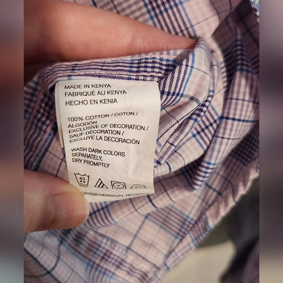 IZOD Mens Shirt Size L Purple Blue Plaid Button Down Cotton Classic Career - Picture 7 of 8